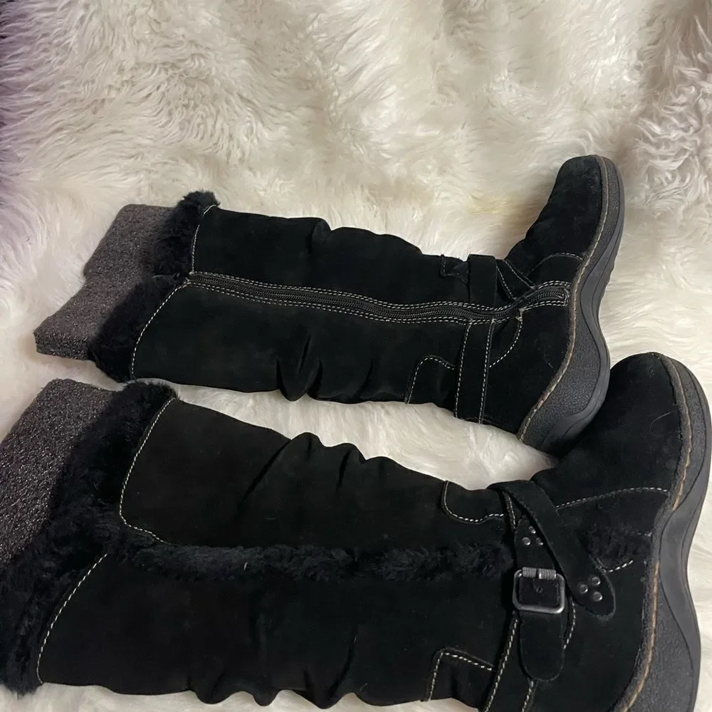 Bare traps Emalyn leather suede Black mid calf boots.Faux fur lining  SZ11M 9M